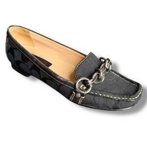COACH Black Signature Logo Loafer Chain Detail Size 7